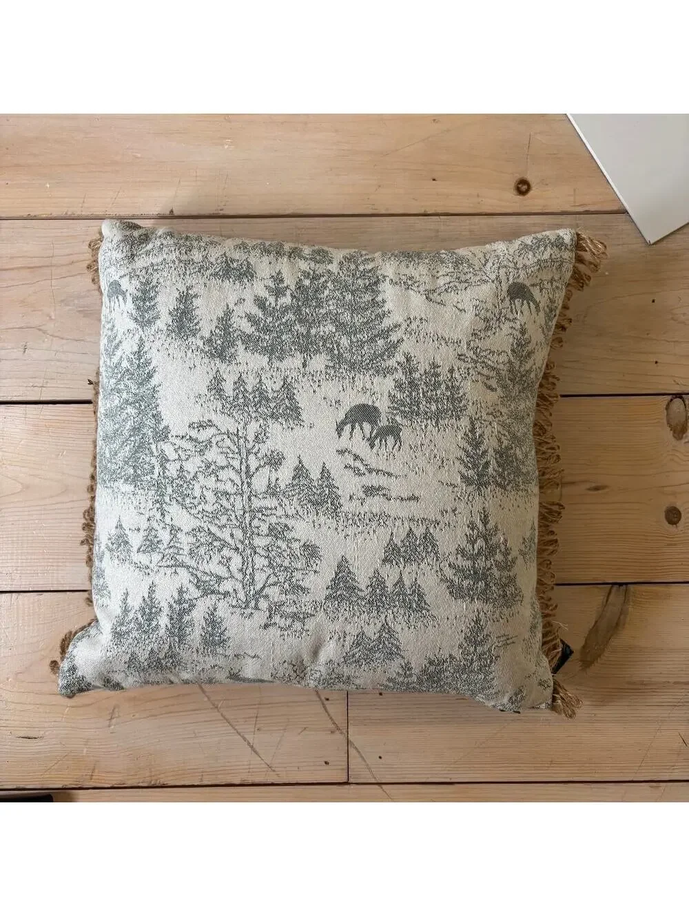 Retreat by Secret Celebrity NWT Green White Winter Woodland Throw Pillow 18x18